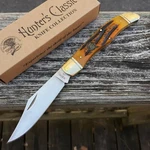 Hunter's Classic Nahc Folding Knife Stainless 4" Blade Orange Jigged Bone Handle. Fixed Price $15.09.