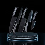 Carbon Steel Chef Knife Set 5PC Shard Hammered Blade Grey Pakkawood Leather Roll. Fixed Price $86.35.