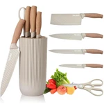 Knife Set 6 Pcs Khaki Universal Block, Stainless Steel Ergonomic, Chef Tools. Fixed Price $46.76.