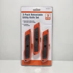 Hdx 3 - Pack Retractable Utility Knife Set With Blades New Free Shipping. Fixed Price $10.50.