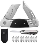 Folding Utility Knife With Sheath And 10 Razor Blades, Heavy Duty Box Cutter. Fixed Price $33.89.