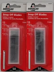Lot 2 American Line 66-0371 9MM 13-POINT Snap Off 50PK X 100 Blades!. Fixed Price $25.00.