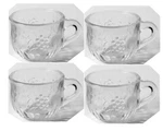 (4) Old Jeanette Glass Punch Cups In The Fruit Clear Pattern Grapes Apples. Fixed Price $8.00.