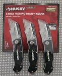 Husky Folding Lock Back Utility Knife 3 Pack, 1000 014 724, New, Sealed. Fixed Price $19.88.
