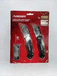 Husky 2- Pack Sure Grip Folding Lock- Back Utility Knife 10 Blades Included. Fixed Price $14.99.