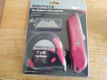 Sheffield 3 Pc. Tape Measure & Utility Knife Set. Fixed Price $16.99.