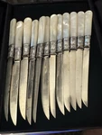 Landers Frary & Clark Aetna Works Sterling Silver Mop 12 Dinner Knife Set. Fixed Price $150.00.