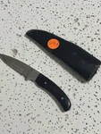 Sarge SK-704 Knife With Leather Sheath Black Handle. Fixed Price $28.98.