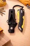Modern Box Cutter, Extra Tape Back, Dual Side Edge Guide, 3 Yellow. Fixed Price $5.00.