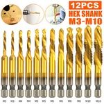 12PCS 1/4IN Hex Shank Hss Screw Thread Countersink Tap Drill Bit Combination Set. Fixed Price $12.33.