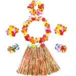 Gejoy 7 Pcs Hawaiian Luau Hula Grass Skirt With Piece Set, Red Yellow Green. Fixed Price $14.47.