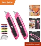Versatile 2-PACK Pink Utility Knife With High Carbon Blades Home & Office Use. Fixed Price $12.34.