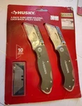 Husky 2 Pack Sure Grip Folding Lock- Back Utility Knife 10 Blades Included. Fixed Price $13.30.