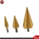 3 Pcs Hss Step Drill Bit Set Titanium Coated High-speed Steel Cone. Fixed Price $8.90.