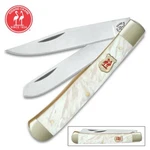 Kissing Crane Genuine Pearl Handle Large 4" Trapper Pocket Knife - New. Fixed Price $59.95.