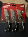 Pack Of 3 Husky Folding Lock-back Utility Knife Quick Change Blade Aluminum. Fixed Price $25.99.