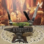 Case 6318 Ss Medium Stockman 3-BLADE Burnt Bright Green Bone Corn Cob Jig. Fixed Price $140.00.