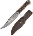Bucknbear Kings Bowie Fixed Knife 6.75" Damascus Steel Clip Blade Stag Handle. Fixed Price $159.00.