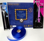 Navy Scrapbooking Designer Paper (36PC) + Ribbon, X-acto Knife &zig Zag Scissors. Fixed Price $13.99.