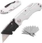 Heavy Duty Folding Utility Knife With 10 Extra Blades, Box Cutter Belt Clip. Fixed Price $10.76.