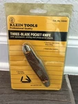 Klein Tools 44040 Three-blade Pocket Knife, Stainless Steel Blade, Brown/silver. Fixed Price $50.00.