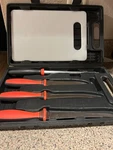 Angler's Choice 5 Piece Filet Knives Set W/cutting Board & Case. Fixed Price $22.00.
