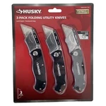 Pack Of 3 Husky Folding Lock-back Utility Knife Quick Change Blade Aluminum. Fixed Price $19.99.