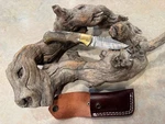 Swee Damascus Folding Blade Knife W/ Rams Horn Handle, Lock Back & Sheath. Fixed Price $22.50.
