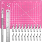 Portable 23-PIECE Hobby Knife Kit With 20 Spare Blades & Pink Cutting Mat. Fixed Price $18.99.
