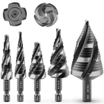 5 Pcs Four Spiral Flute Step Drill Set, Hss Unibit Shank. Fixed Price $16.99.
