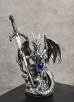 Legendary Silver Dragon Carrying Orb And Excalibur Sword Letter Opener Figurine. Fixed Price $20.99.