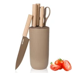 Kitchen Knife Set 6 Pcs Coffee Brown Stainless Steel Universal Block Tool. Fixed Price $34.54.