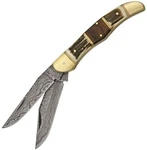 Damascus Filework Pocket Knife Steel Blades Stag Buckhorn Handle. Fixed Price $67.39.