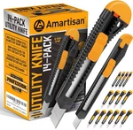Amartisan 14-PIECE Retractable Box Cutter, Utility Knifes For 18MM, Yellow. Fixed Price $13.88.