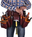 Leather Tool Bag 17-POCKET Nail & Apron Carpenters Pouch Belt Set. Fixed Price $110.99.