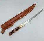 Schrade Uncle Henry Fish Fillet Knife 167 Steelhead Stag Handle 7" Blade Sheath. Fixed Price $49.95.