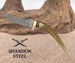 Damascus Skinner Fixed Knife 3.12" Steel Blade Stag Tip Handle 1028. Fixed Price $40.00.