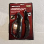 New Husky 2-PIECE: Folding Sporting Knife And Sharpener. Fixed Price $14.99.