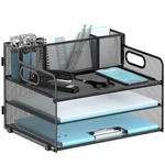 3 Tier Desk File Organizer With Pen Holder, Mesh Paper Tray 1 Pack, Black. Fixed Price $24.10.
