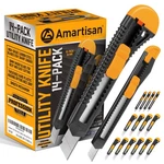 Amartisan 14-PIECE Retractable Box Cutter, Utility Knifes For 18MM, Yellow. Fixed Price $13.35.