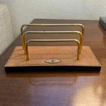 Vtg Table Top Desk Mail Letter Rack Organizer Brown Leather. Fixed Price $45.89.