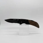 Husky 7" Black Folding Tactical Knife Wood Inlay Handle Combination Blade. Fixed Price $11.63.