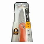 Camillus Rovax Folding Knife Titanium Bonded 420 Ss Blade Orange Nylon Handle. Fixed Price $35.00.