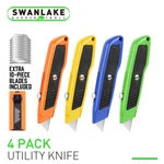 4 Pc Lockback Utility Knife Set Box Cutter Colourful 10 Extra Retractable Blades. Fixed Price $12.99.