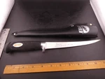 Rapala Hand Ground Stainless 6" Blade 11" Filet Knife, W/ Sheath. Fixed Price $17.99.