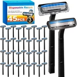 45 Pcs 3 Blade Disposable Razors With Clear Safety Cap, Shaving Bulk. Fixed Price $13.48.