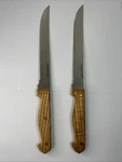 2 Vintage Farberware Fine Edge 8 Slicer Knife Wooden Handle Lifetime Warranty. Fixed Price $12.99.