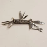 Vintage Utility Pocket Knife Three Blades Five Tools Sterling Silver Case. Fixed Price $125.00.