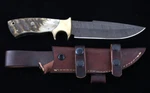 Custom Drop Point Hunting Knife W/ Rams Horn Handles Damascus Blade. Fixed Price $547.00.