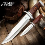 Timber Wolf Knife Set And Belt Sheath - Bowie Fixed Blade Knives 2 Piece. Fixed Price $37.99.